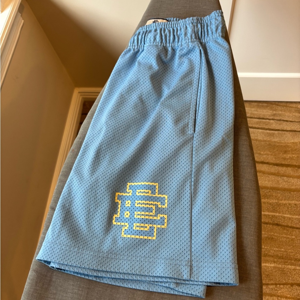 Light Blue Mesh EE Shorts with Yellow Logo